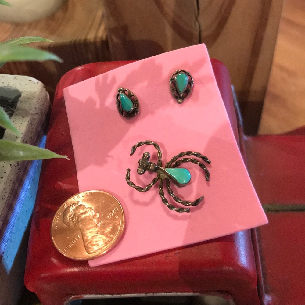Vintage handmade necklace \ earring turquoise set